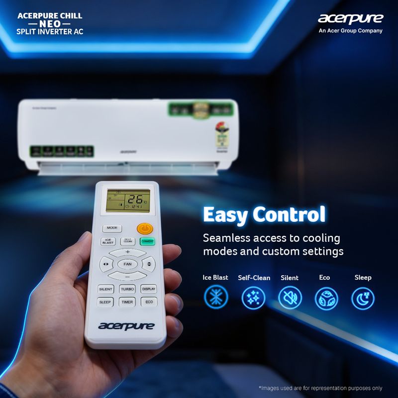 Acerpure 2026 model 1.5 ton 3 star split inverter chill neo energy efficient 7-in-1 convertible cools at 58�c ice blast 4 ways swing self cleaning technology ac - M Y V E L O R A