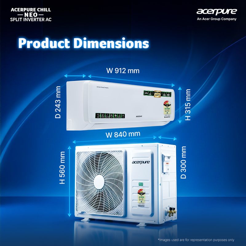 Acerpure 2026 model 1.5 ton 3 star split inverter chill neo energy efficient 7-in-1 convertible cools at 58�c ice blast 4 ways swing self cleaning technology ac - M Y V E L O R A