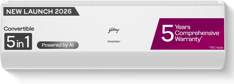 Godrej 2026 model 2 ton 3 star split inverter with 5-in-1 convertible | ai powered| heavy duty cooling at 52 degree celsius|i-sense technology ac - M Y V E L O R A