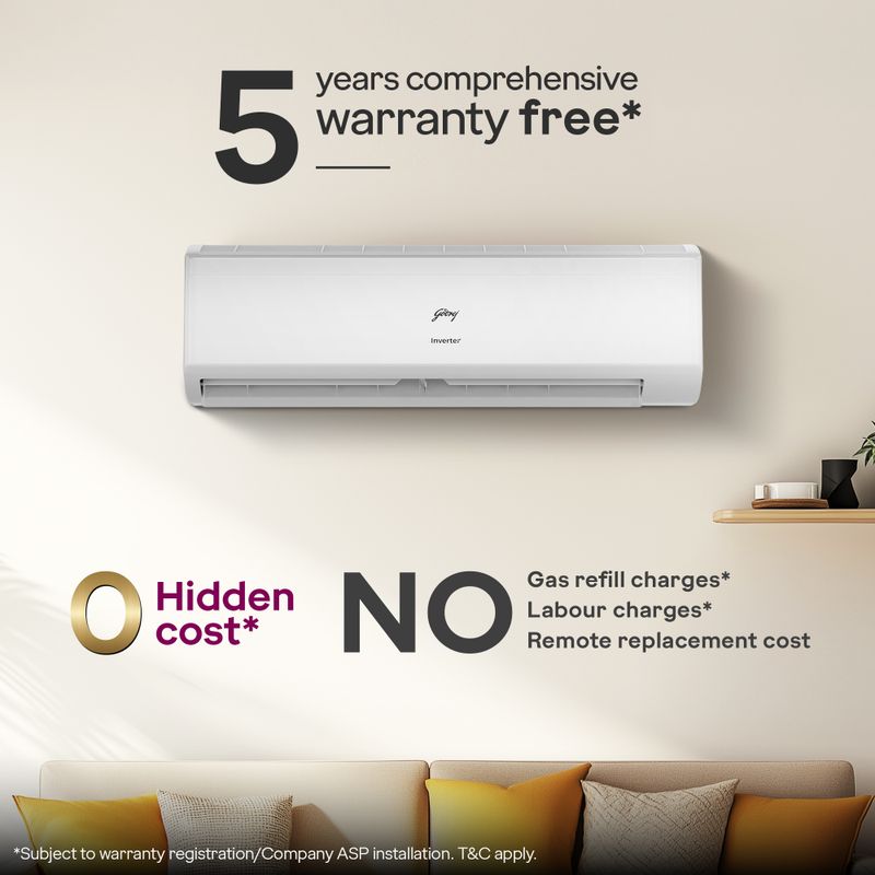 Godrej 2026 model 2 ton 3 star split inverter with 5-in-1 convertible | ai powered| heavy duty cooling at 52 degree celsius|i-sense technology ac - M Y V E L O R A