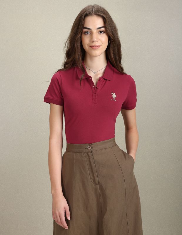 U.s. polo assn. solid women polo neck red t-shirt - M Y V E L O R A