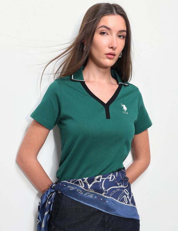 U.s. polo assn. solid women polo neck green t-shirt - M Y V E L O R A