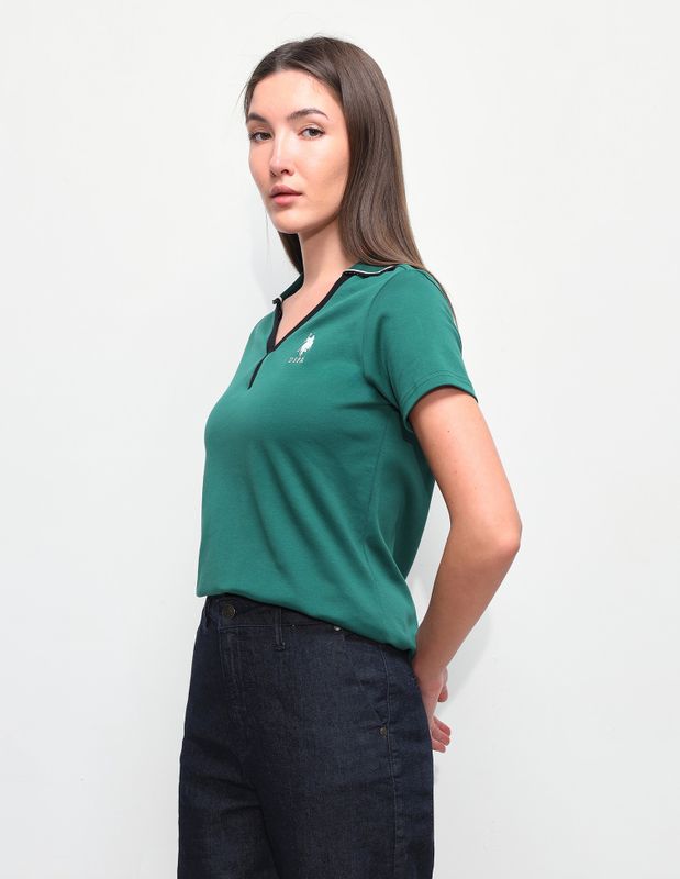 U.s. polo assn. solid women polo neck green t-shirt - M Y V E L O R A