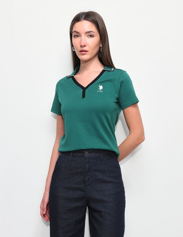 U.s. polo assn. solid women polo neck green t-shirt - M Y V E L O R A