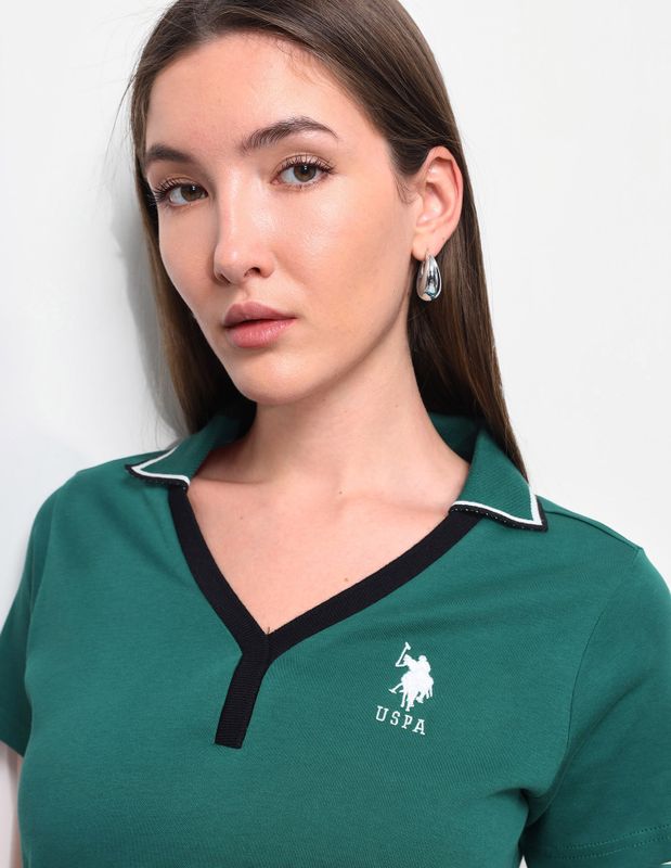 U.s. polo assn. solid women polo neck green t-shirt - M Y V E L O R A