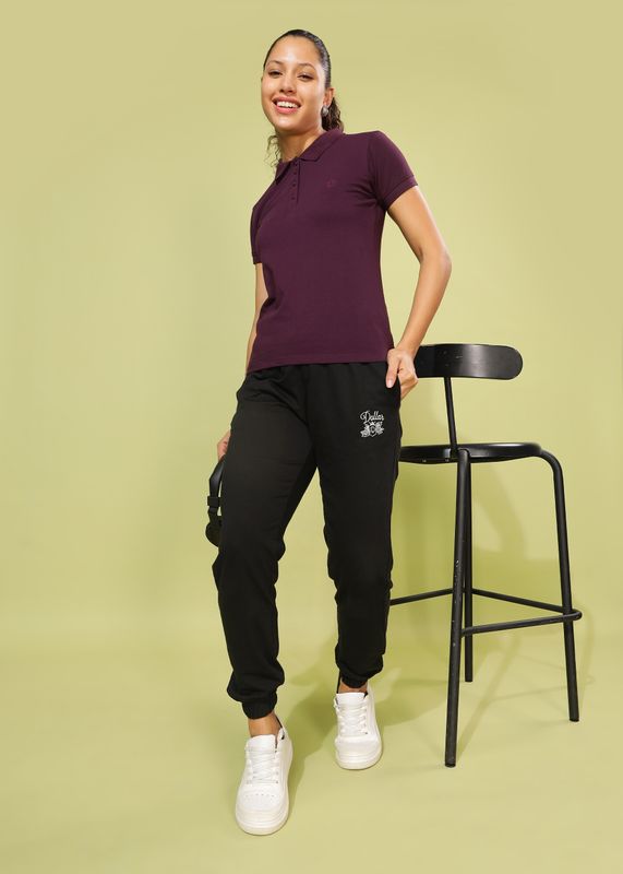 Dollar solid women polo neck purple t-shirt - M Y V E L O R A