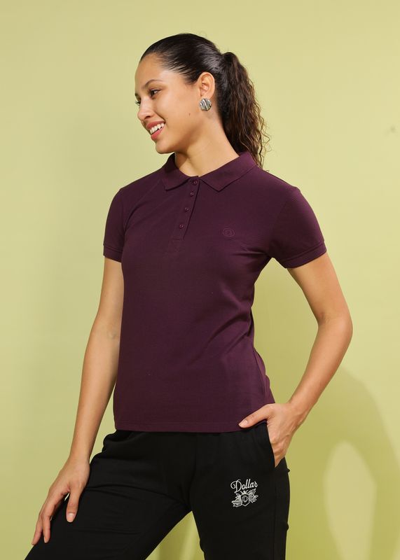Dollar solid women polo neck purple t-shirt - M Y V E L O R A