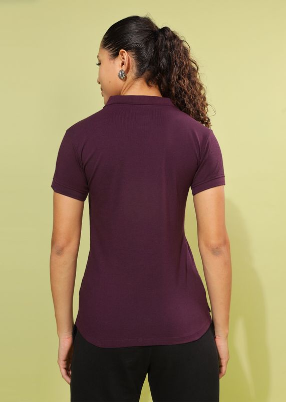 Dollar solid women polo neck purple t-shirt - M Y V E L O R A