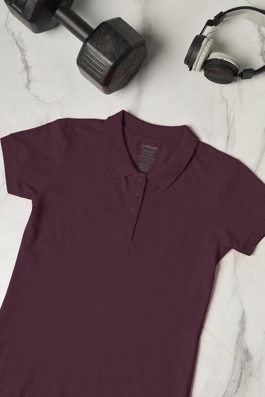Dollar solid women polo neck purple t-shirt - M Y V E L O R A