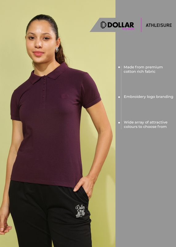 Dollar solid women polo neck purple t-shirt - M Y V E L O R A