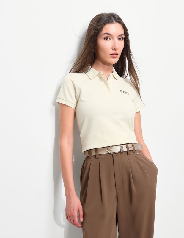 U.s. polo assn. solid women polo neck beige t-shirt - M Y V E L O R A