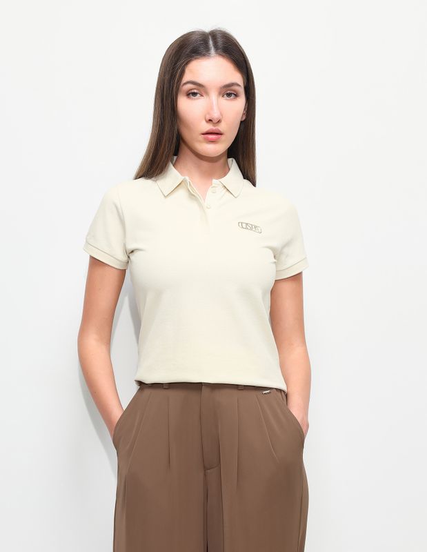 U.s. polo assn. solid women polo neck beige t-shirt - M Y V E L O R A