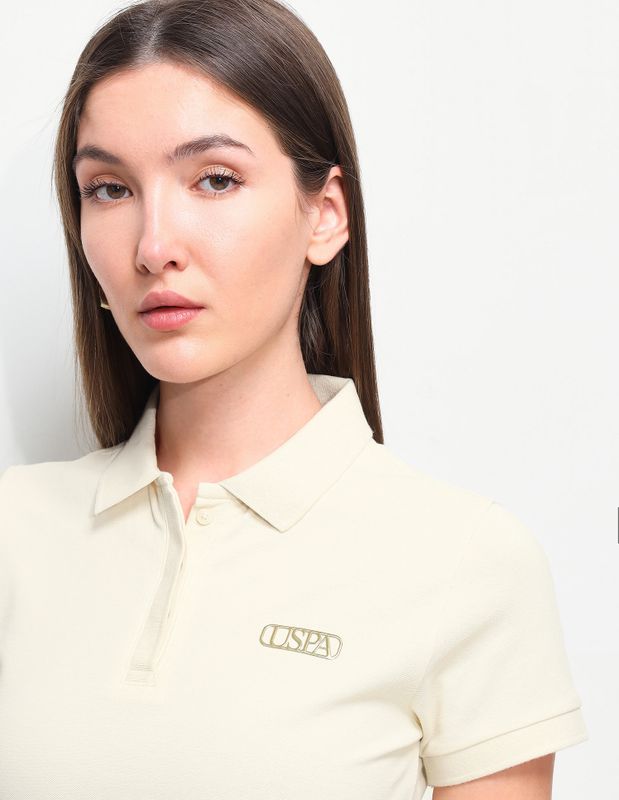 U.s. polo assn. solid women polo neck beige t-shirt - M Y V E L O R A