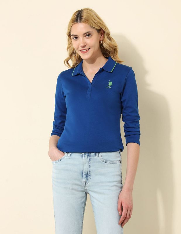 U.s. polo assn. solid women polo neck blue t-shirt - M Y V E L O R A