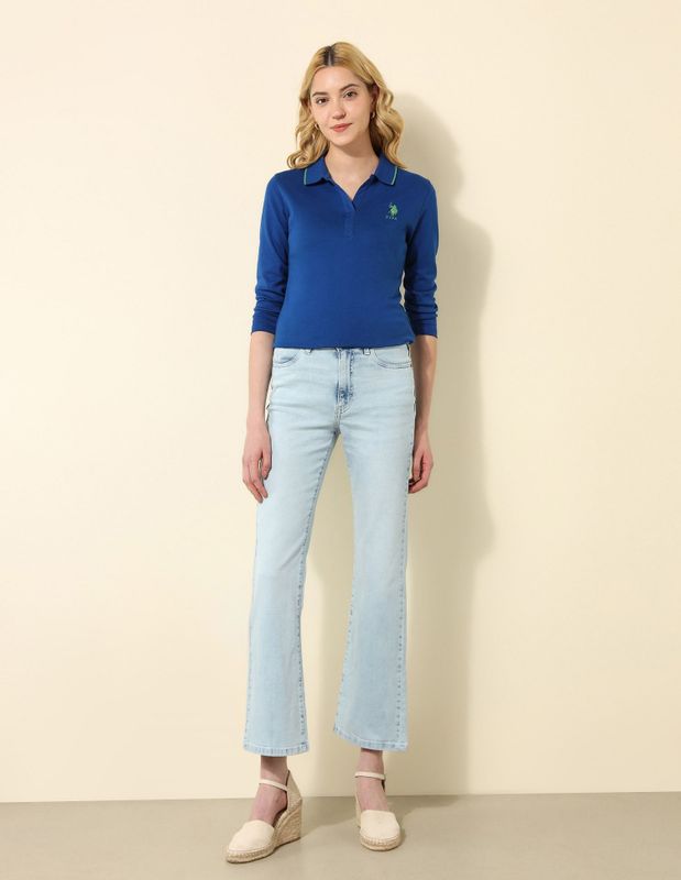 U.s. polo assn. solid women polo neck blue t-shirt - M Y V E L O R A