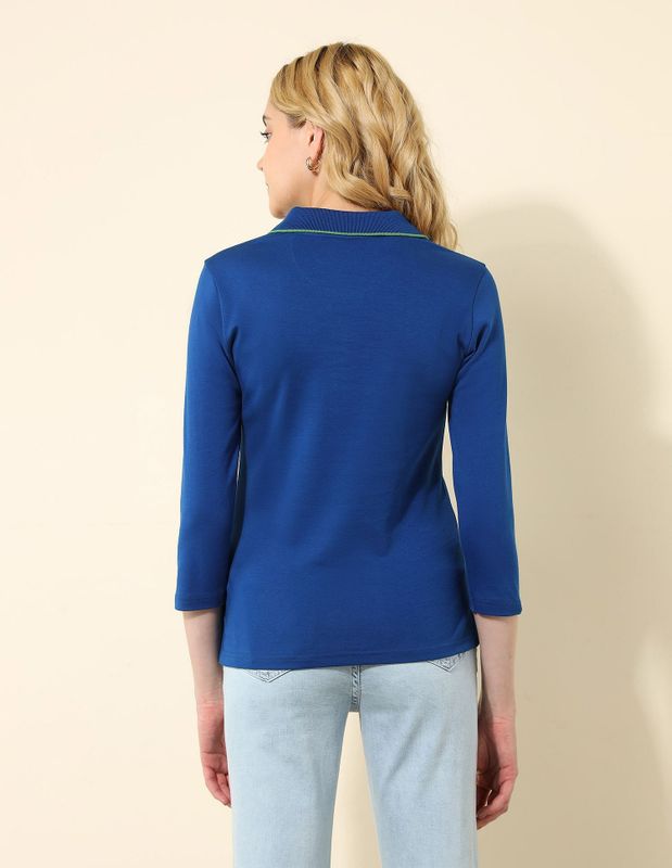 U.s. polo assn. solid women polo neck blue t-shirt - M Y V E L O R A