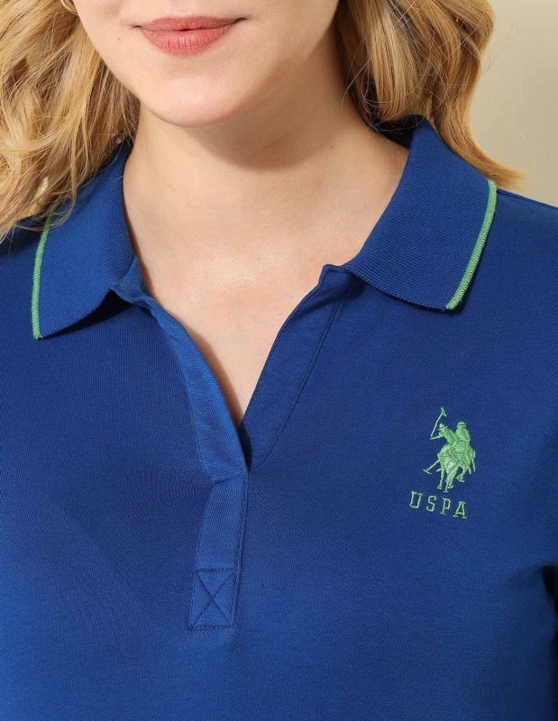 U.s. polo assn. solid women polo neck blue t-shirt - M Y V E L O R A