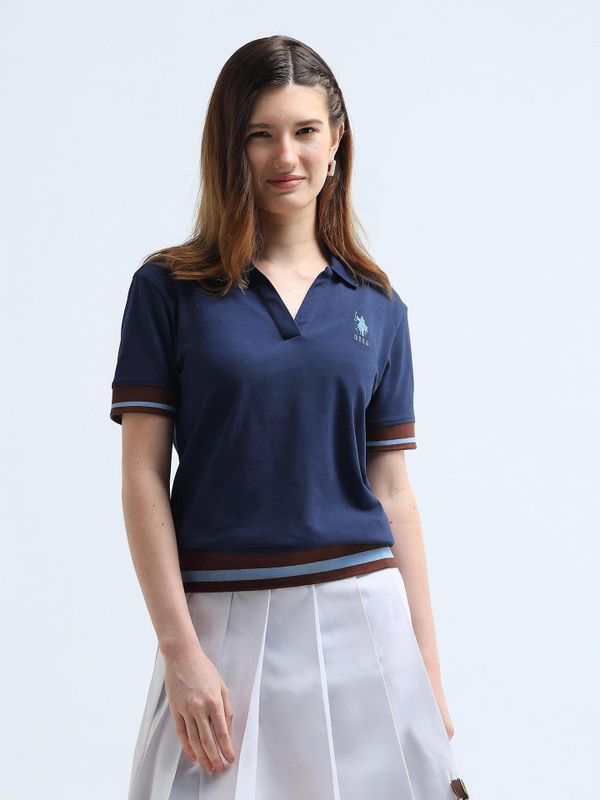 U.s. polo assn. solid women polo neck blue t-shirt - M Y V E L O R A