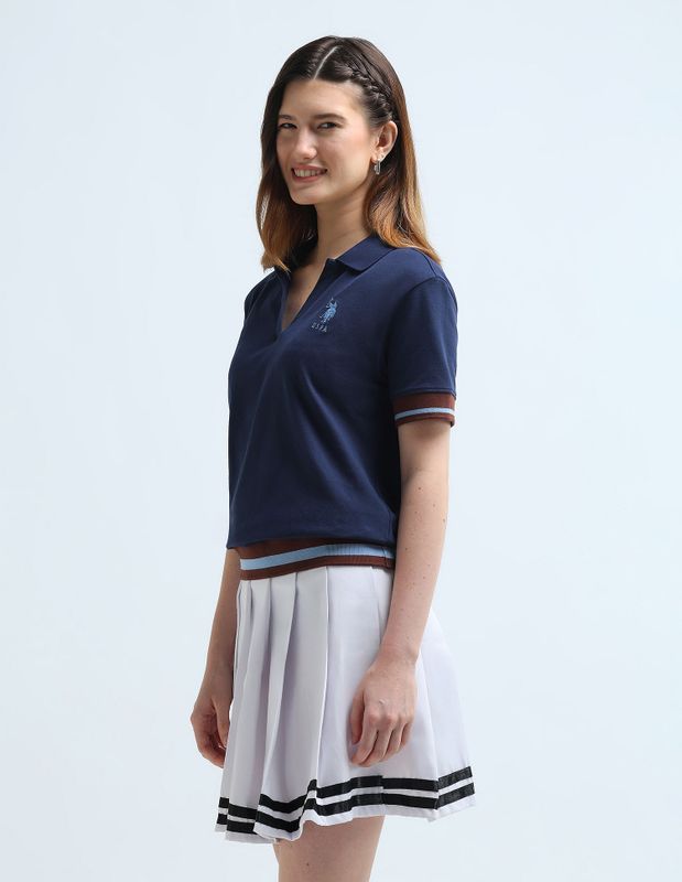 U.s. polo assn. solid women polo neck blue t-shirt - M Y V E L O R A