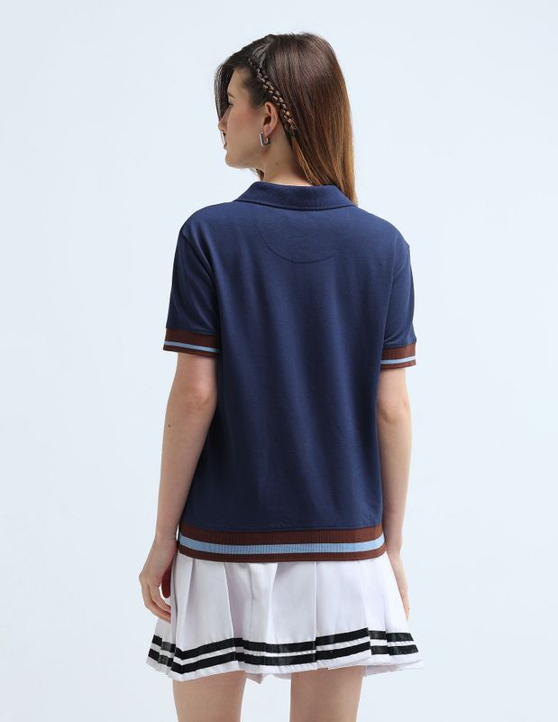 U.s. polo assn. solid women polo neck blue t-shirt - M Y V E L O R A