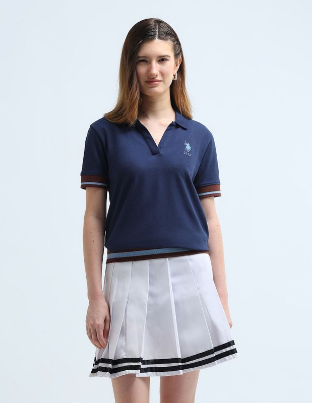 U.s. polo assn. solid women polo neck blue t-shirt - M Y V E L O R A