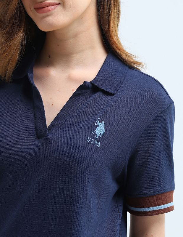 U.s. polo assn. solid women polo neck blue t-shirt - M Y V E L O R A