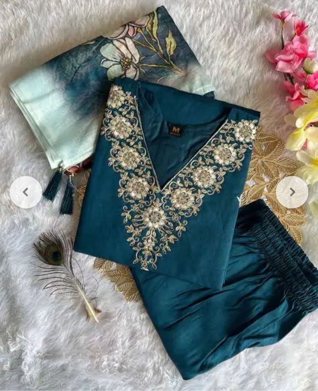 Pravagh creation embroidered, solid kurta, churidar & dupatta set - M Y V E L O R A