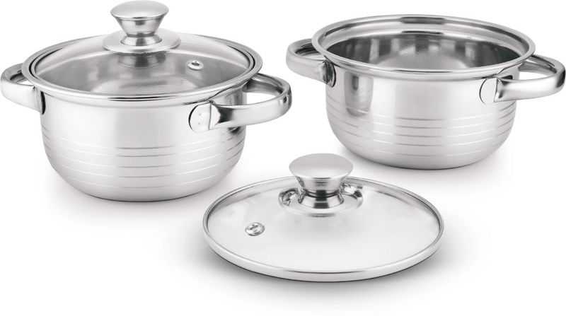 Classic essentials stainless steel marvel casserole with glass lid pack of 2 cook and serve casserole set - M Y V E L O R A
