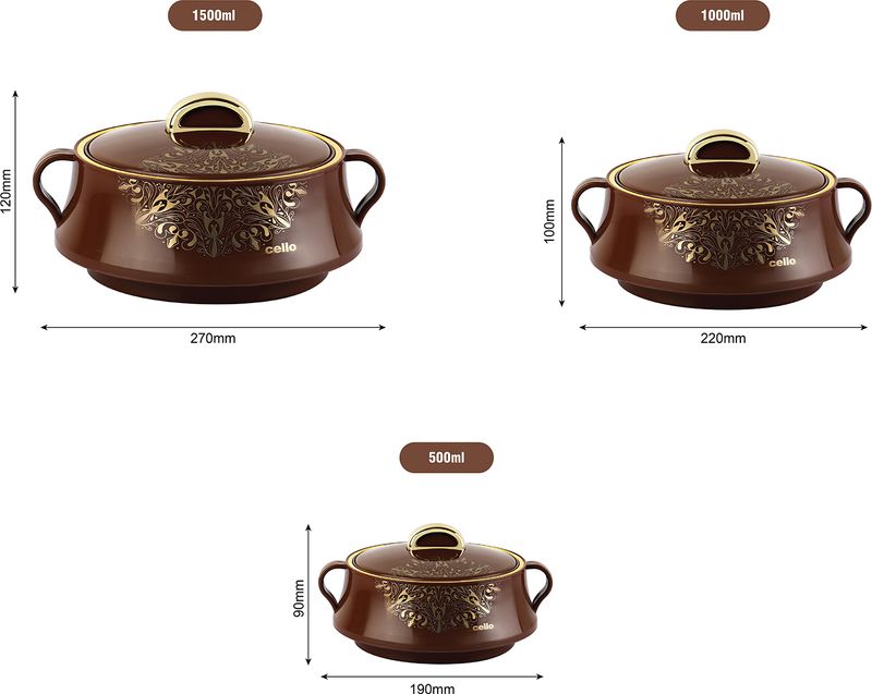 Cello midas pack of 3 thermoware casserole set - M Y V E L O R A