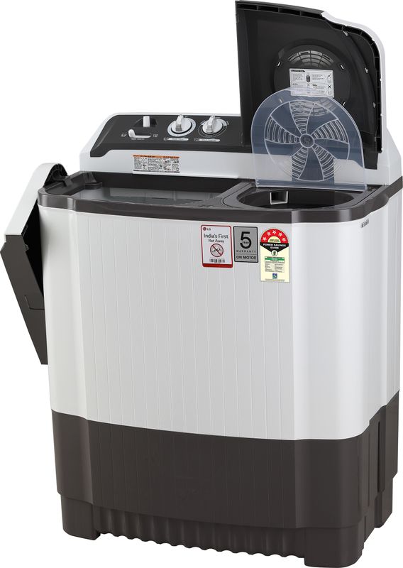 Lg 7 kg 5 star with wind jet dry, collar scrubber and rust free plastic base semi automatic top load washing machine grey, white - M Y V E L O R A