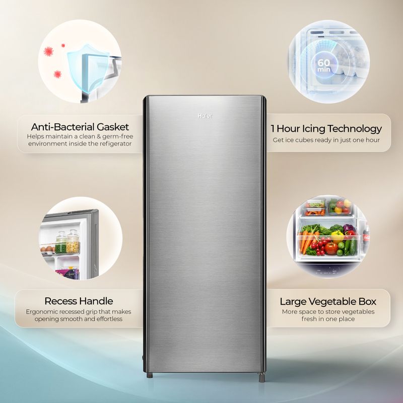 Haier 190 l direct cool single door 2 star refrigerator  with fast ice making, easy clean back, large vegetable box ( 2026 model) - M Y V E L O R A