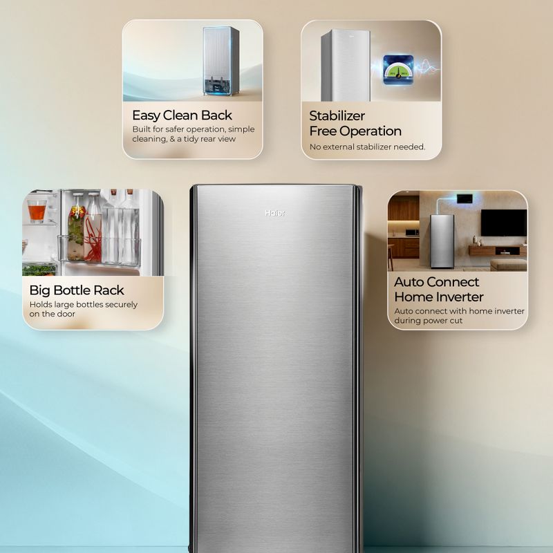 Haier 190 l direct cool single door 2 star refrigerator  with fast ice making, easy clean back, large vegetable box ( 2026 model) - M Y V E L O R A