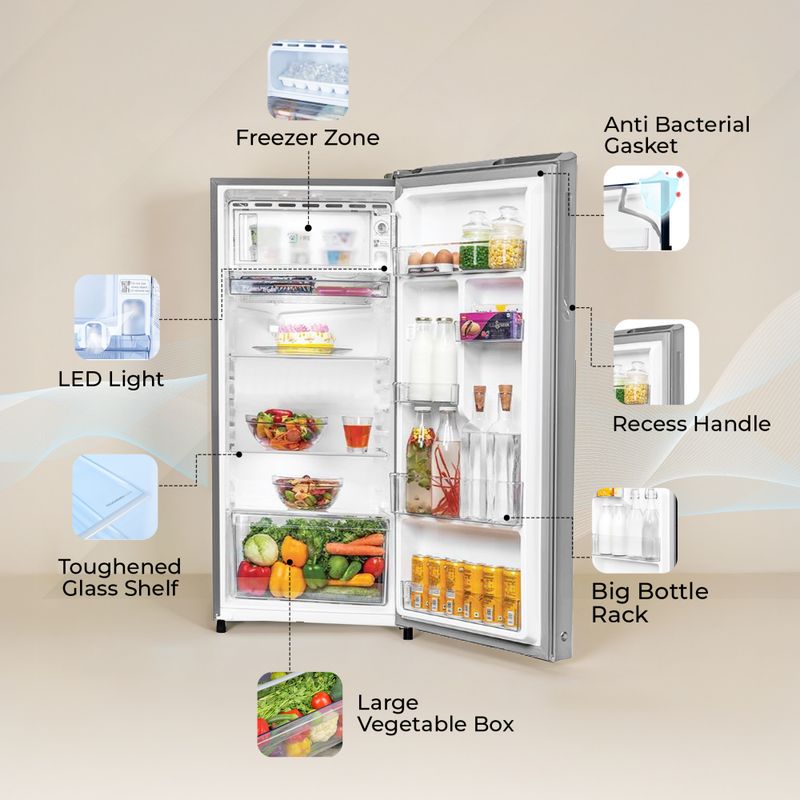 Haier 190 l direct cool single door 2 star refrigerator  with fast ice making, easy clean back, large vegetable box ( 2026 model) - M Y V E L O R A