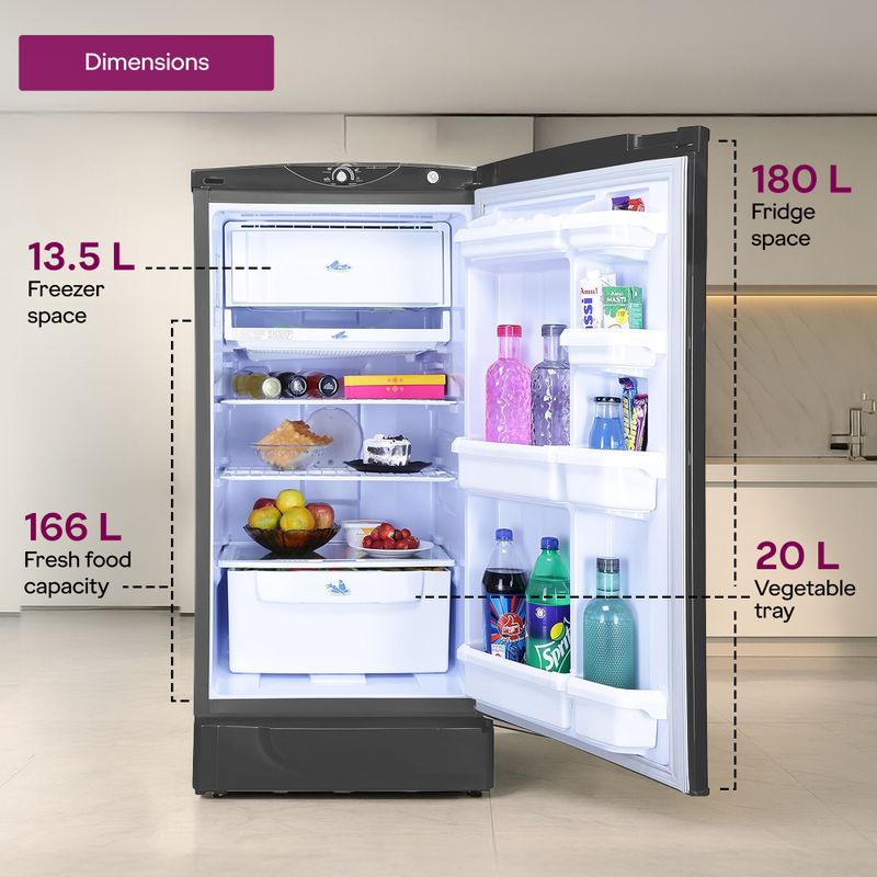 Godrej 180 l direct cool single door 1 star refrigerator  with 20l jumbo vegetable tray advanced capillary technology 2.5l bottle space - M Y V E L O R A