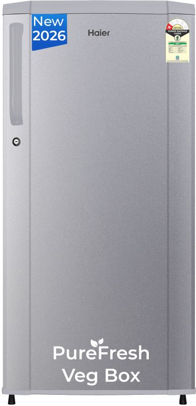 Haier 165 l direct cool single door 1 star refrigerator  with diamond edge freezing technology, easy clean back, large vegetable box ( 2026 model) - M Y V E L O R A