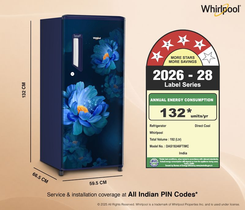 Whirlpool 192 l direct cool single door 4 star refrigerator  with 4 star refrigerator, upto 12 hour cooling retention, fridge - M Y V E L O R A