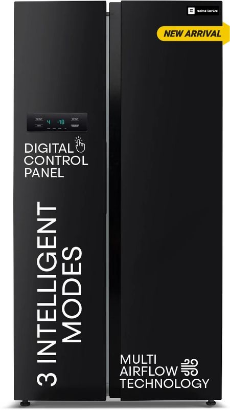 Realme techlife 584 l frost free side by side refrigerator  with farm fresh technology, inverter compressor, and digital control panel - M Y V E L O R A
