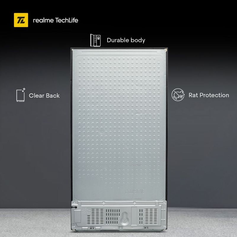 Realme techlife 584 l frost free side by side refrigerator  with farm fresh technology, inverter compressor, and digital control panel - M Y V E L O R A