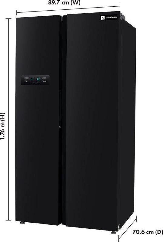 Realme techlife 584 l frost free side by side refrigerator  with farm fresh technology, inverter compressor, and digital control panel - M Y V E L O R A