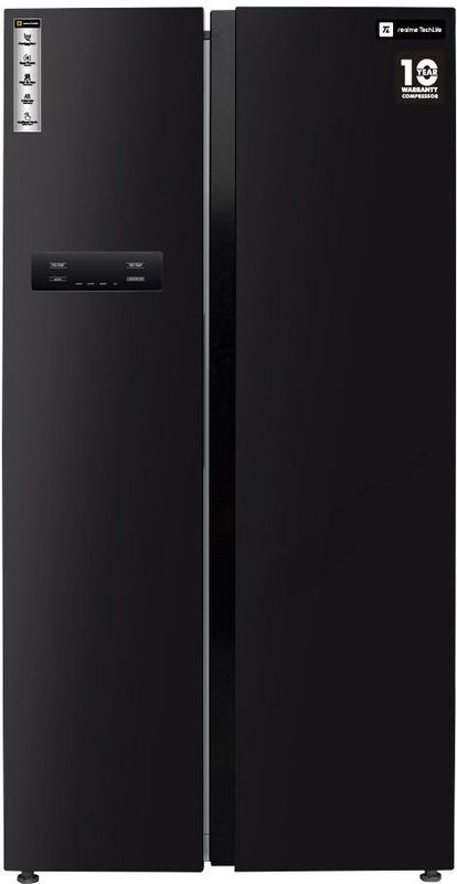 Realme techlife 584 l frost free side by side refrigerator  with farm fresh technology, inverter compressor, and digital control panel - M Y V E L O R A