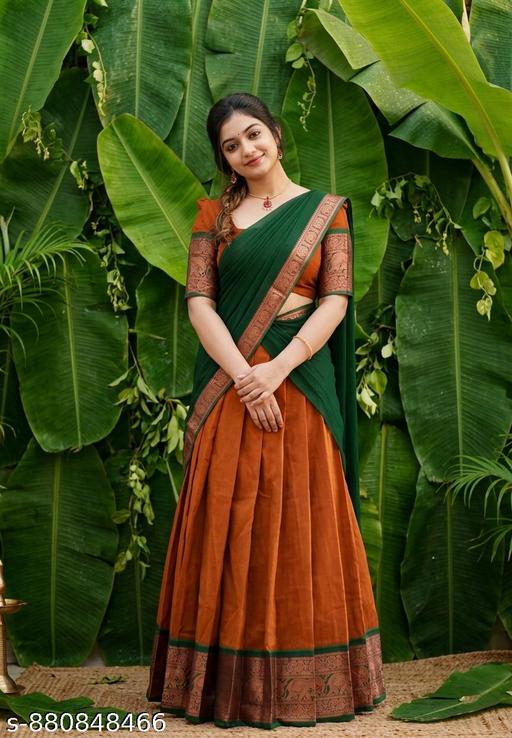 South Indian Style Party Wear Half Saree Ensemble - M Y V E L O R A