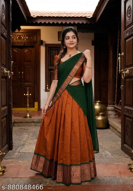 South Indian Style Party Wear Half Saree Ensemble - M Y V E L O R A
