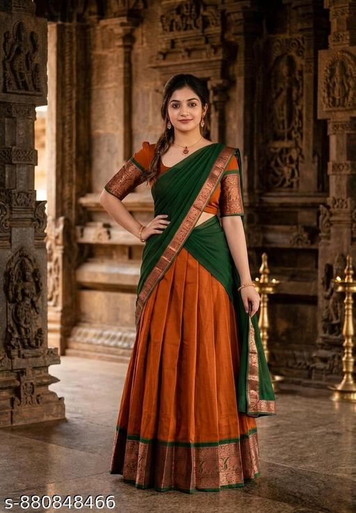 South Indian Style Party Wear Half Saree Ensemble - M Y V E L O R A