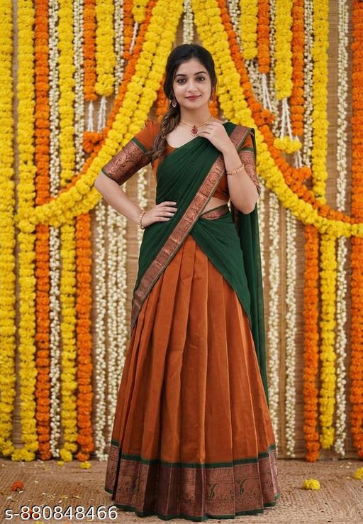 South Indian Style Party Wear Half Saree Ensemble - M Y V E L O R A