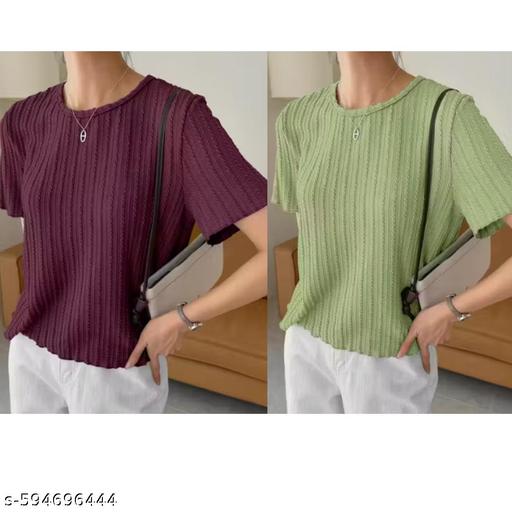 women fancy Stylish Korean T-shirt best 2 pcs Combo - M Y V E L O R A