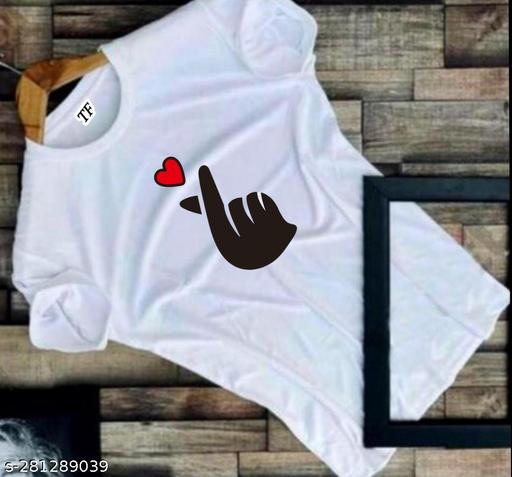 Tabahee Fashion Premium Quality Designer Polyester Heart Printed White T shirt - M Y V E L O R A