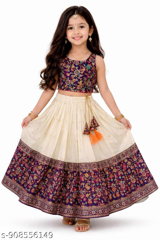 Baby Girls South Indian Traditional Pattu Pavadai Lehenga Choli For Kids - M Y V E L O R A