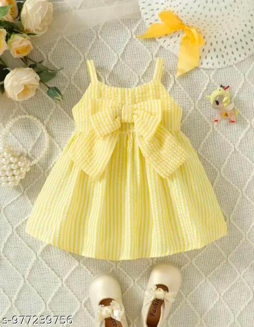 Cute yellow Striped Seersucker A-Line Dress with Oversized Front Bow - M Y V E L O R A
