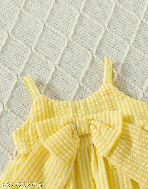 Cute yellow Striped Seersucker A-Line Dress with Oversized Front Bow - M Y V E L O R A