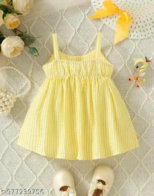 Cute yellow Striped Seersucker A-Line Dress with Oversized Front Bow - M Y V E L O R A